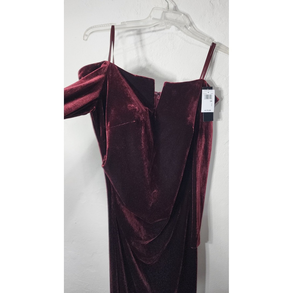 X by Xscape Velvet Gown 16 Burgundy Off Shoulder Ruched Evening Dress XC204 NEW - Picture 5 of 12